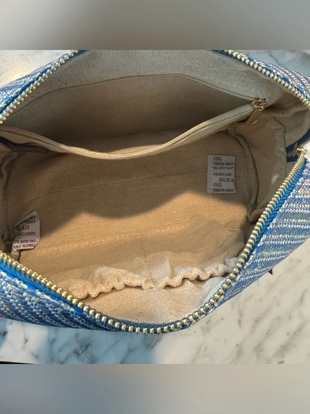 Vince Camuto Metallic Blue Cosmetic Pouch with Charm